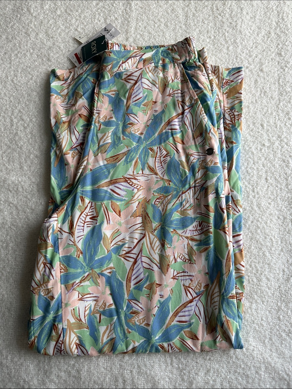 Roxy Palm-Print Wide Leg Pants in Blue, Green & Cream